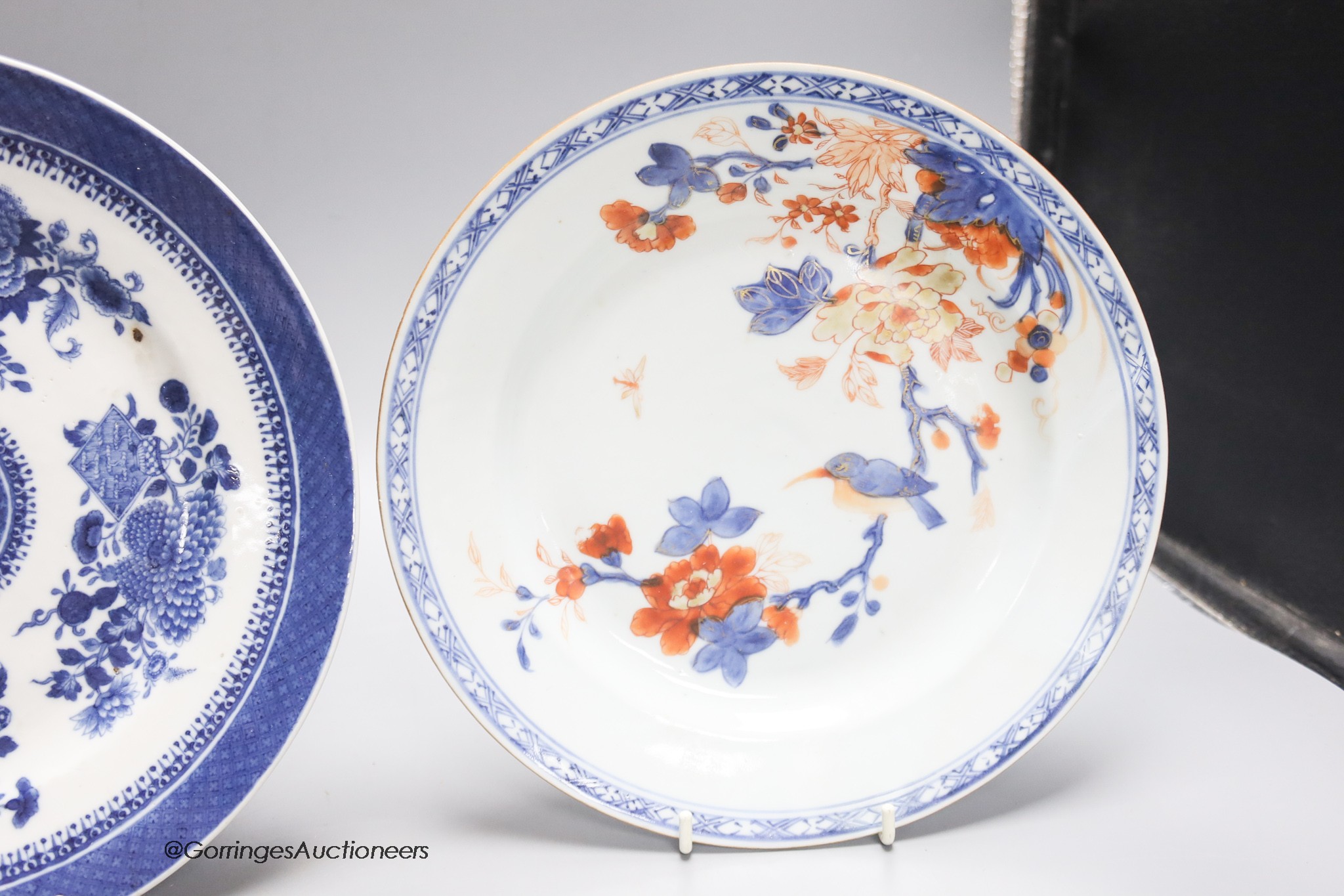 Three Chinese porcelain plates, The largest 24.5 cm